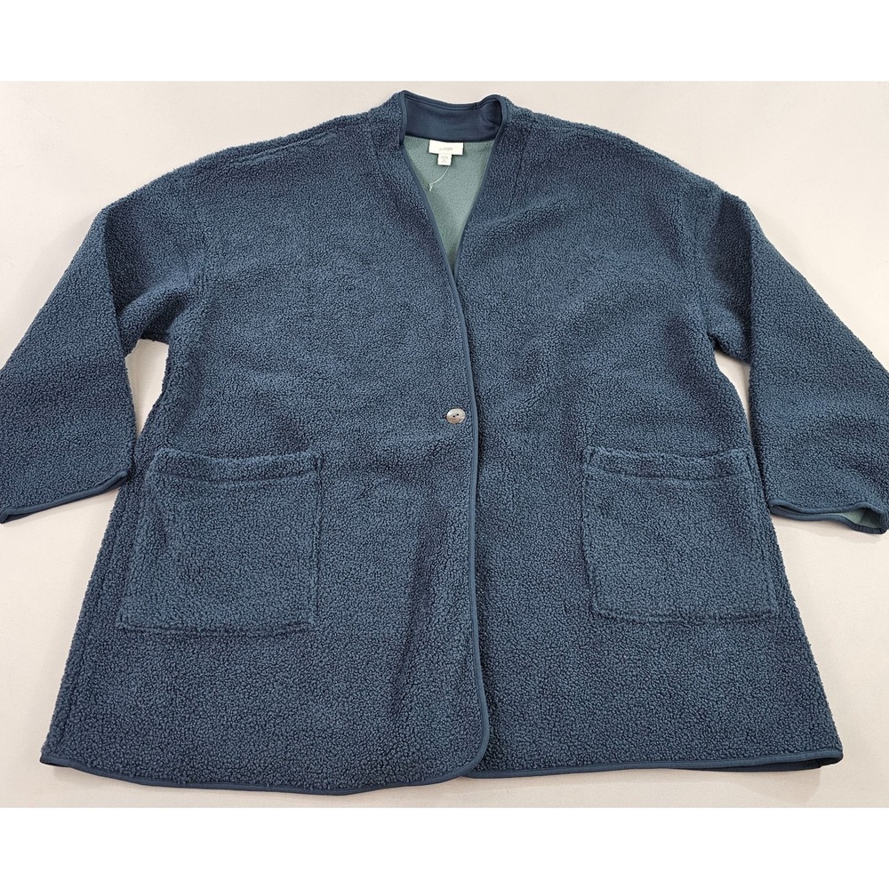 Pure J Jill sweater cardigan womens XL Petite blue 1 button pockets sherpa